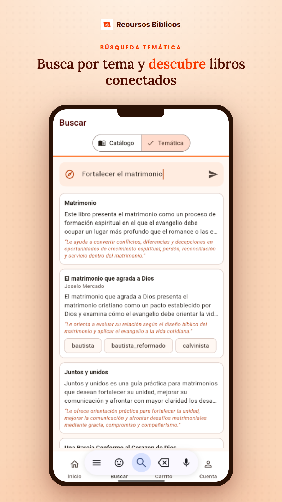 Búsqueda temática: busca por tema y descubre libros conectados