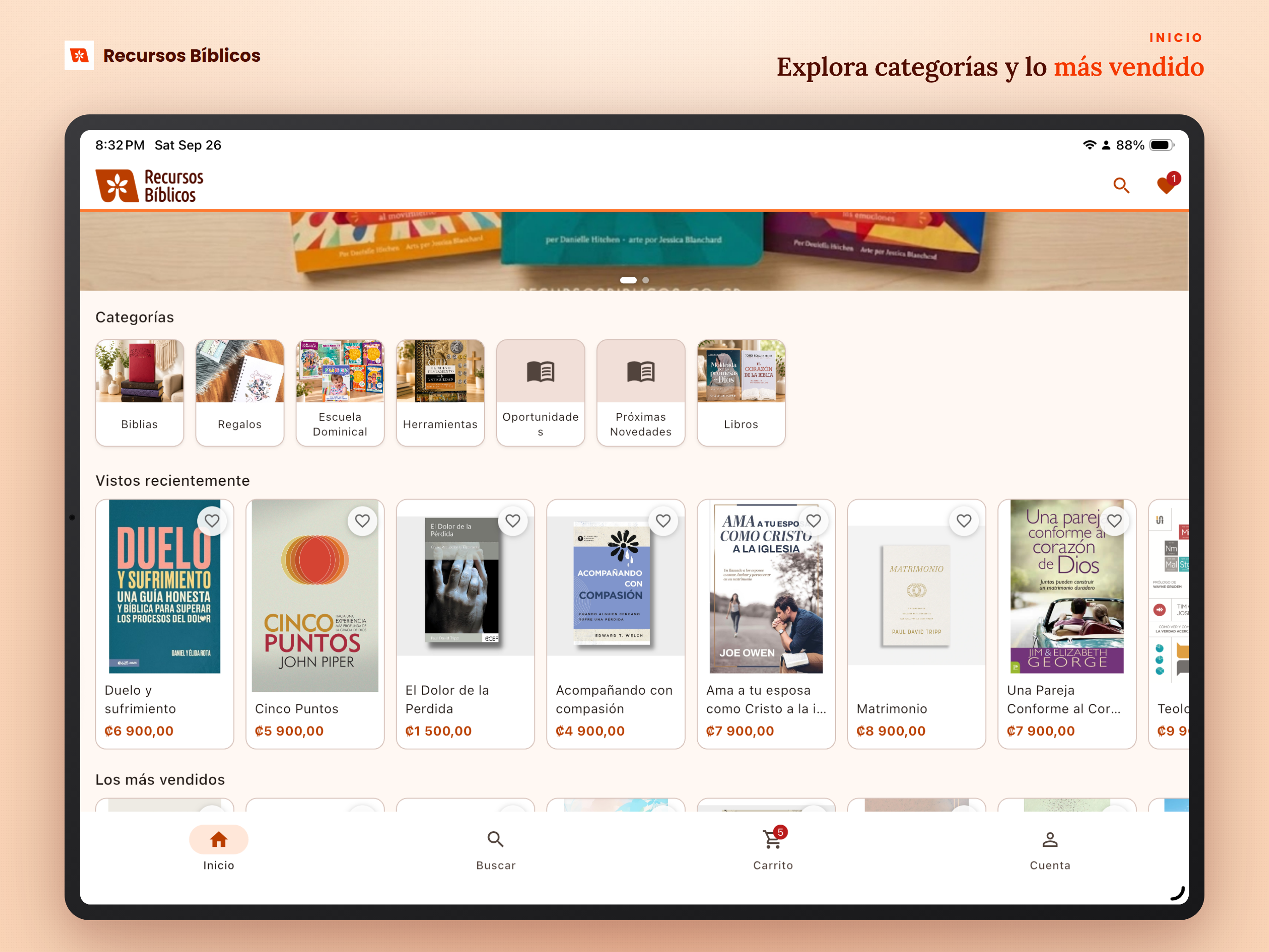 Inicio de la app en tablet